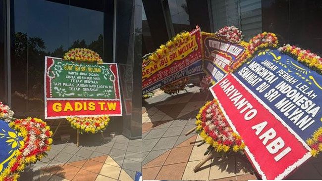 Kantor Menteri Keuangan Sri Mulyani Dibanjiri Karangan Bunga Usai Rumahnya Dijarah